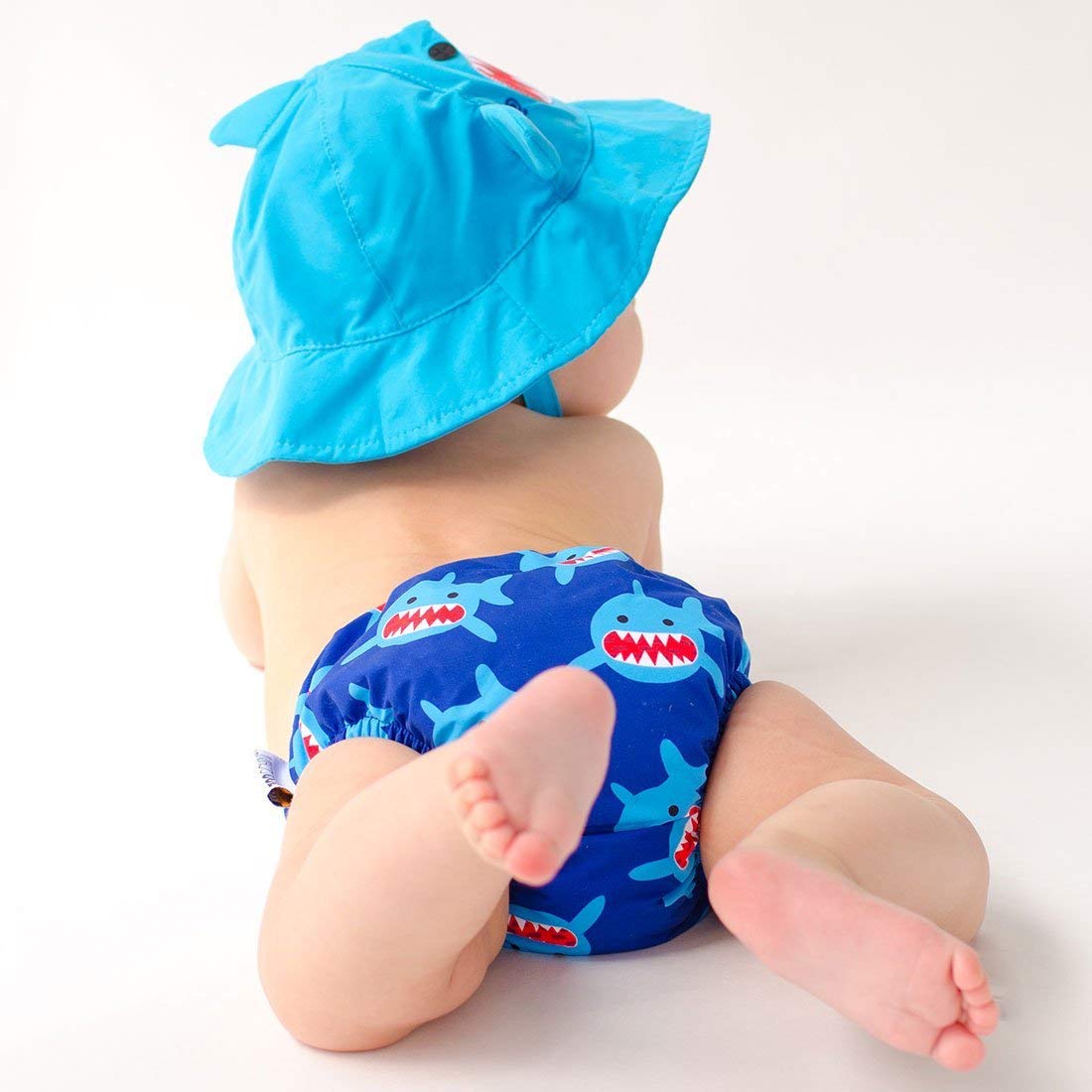 Zoocchini - Set Baby Costumino Contenitivo e Cappellino, Multicolore (Squalo), L (12-24 mesi)