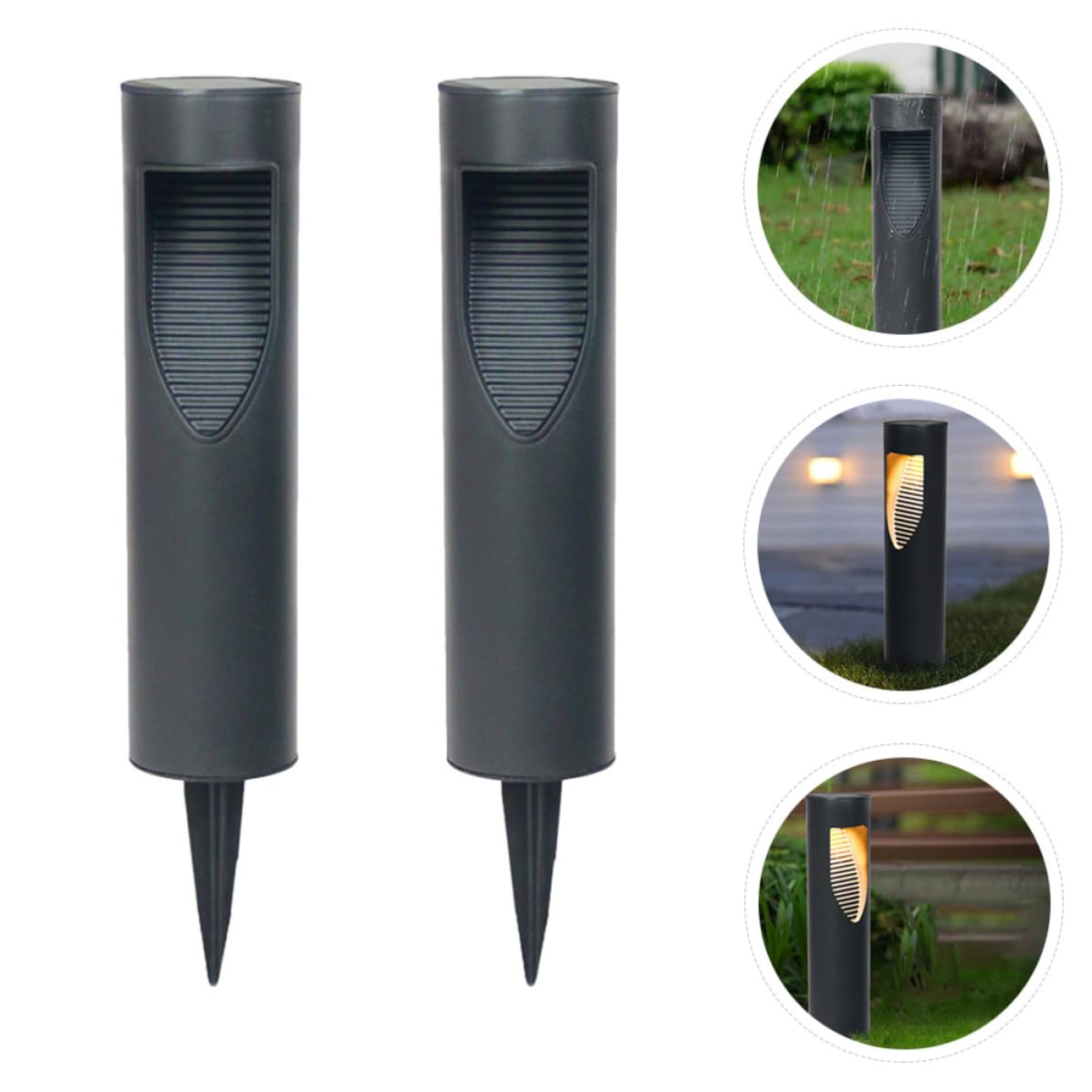 GALPADA Lámpara de Estaca LED Solar Luz Solar para Césped para Césped 2 Piezas Negro, Abs y Acero Inoxidable, Iluminación Automática, sin Cableado, para Patios y Parques