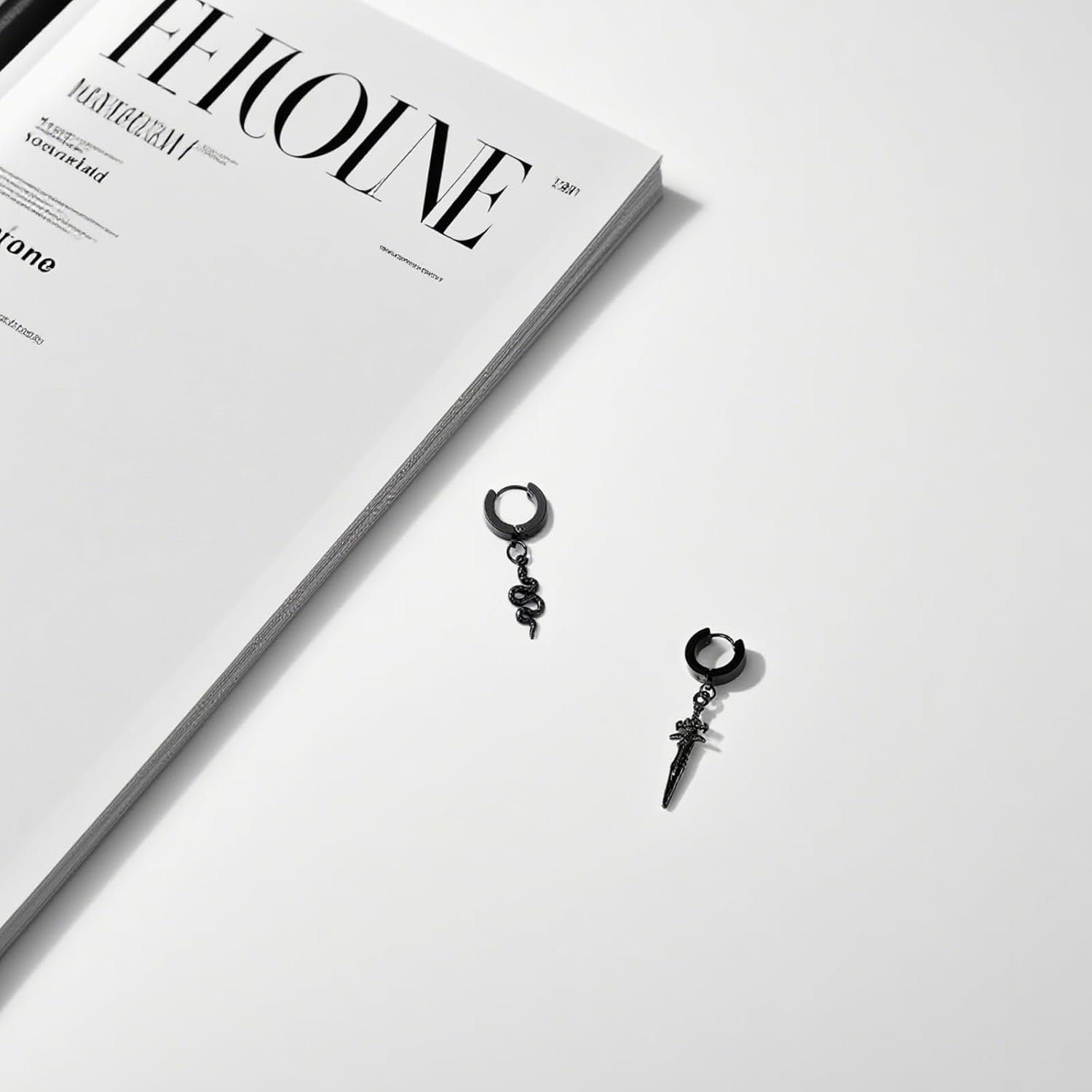 Unisex Punk Hip Hop Stainless Steel Silver Black Gold Tone Lock Thunder Lightning Bolt Dangle Huggie Hoop Earrings Gift for Women Men Boy Teens - Image 2