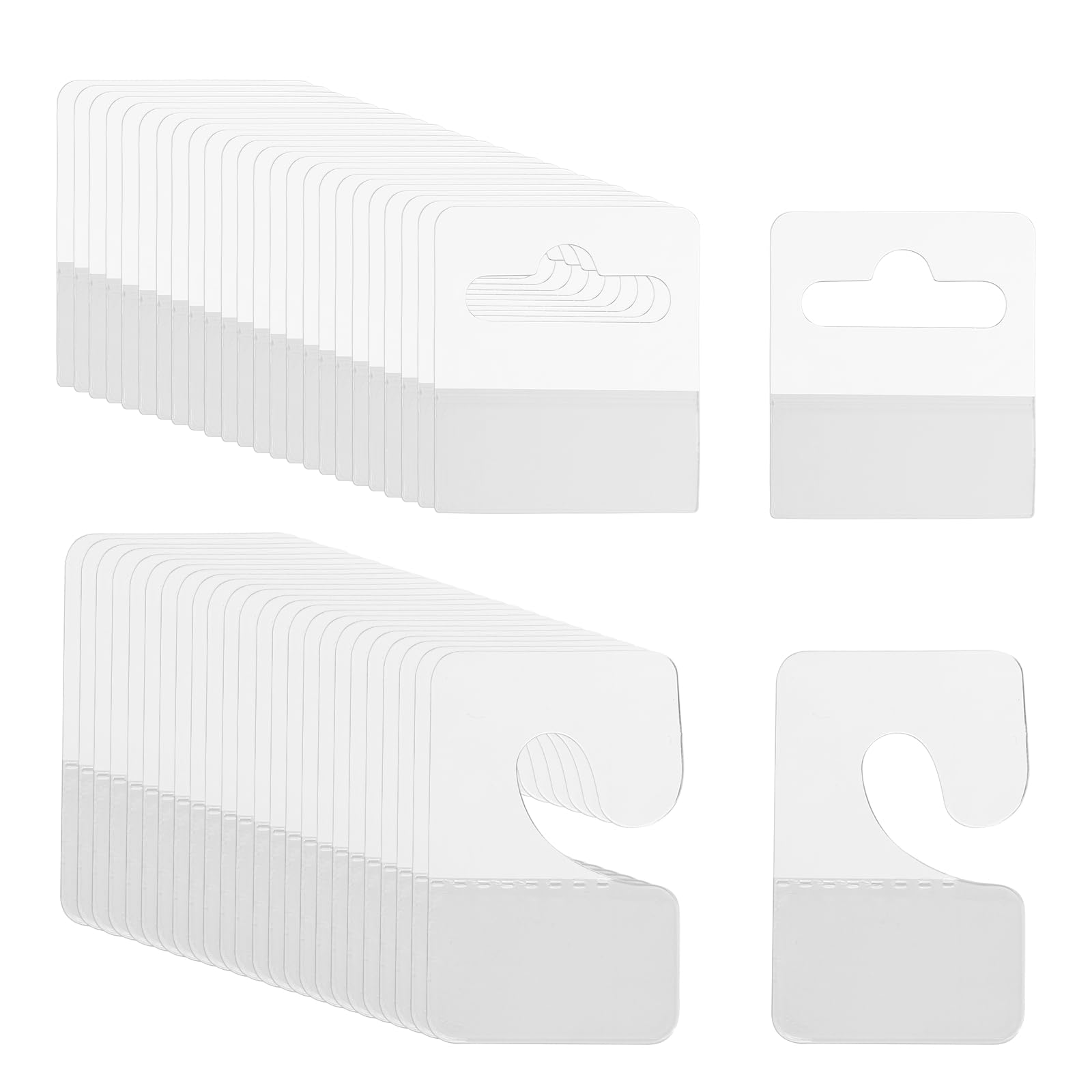 PATIKIL Hang Tabs 1.1x1.7/1.4x1.6 Inch, 120 Pcs Clear Hanging Tags Self Adhesive Hanging Tabs Slot Hole Tags for Retail Stores Shops Display Slat Wall Hook Hangers, 2 Styles