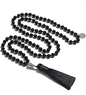 Hovaete 108 Mala Prayer Beads Necklace Natural Stones Meditation Yoga Jewery 108 Hand Knotted Japa Mala Beaded Long Tassel Necklace with Tree of Life Pendant for Men and Women, suit, Stone, No