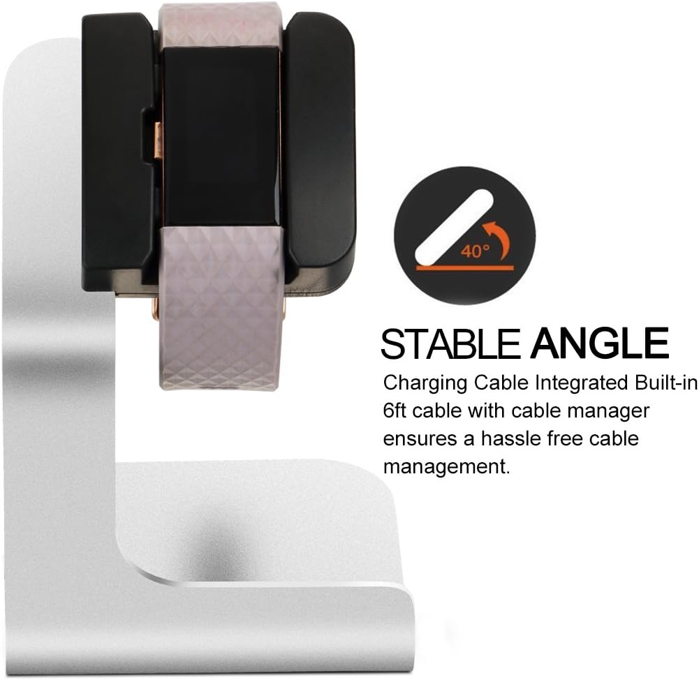 Tranesca Charge 2 Charger - Charging Stand/Charging Dock/Charging Cradle Compatible with Fitbit Charge 2 with 6ft Charging Cable Integrated