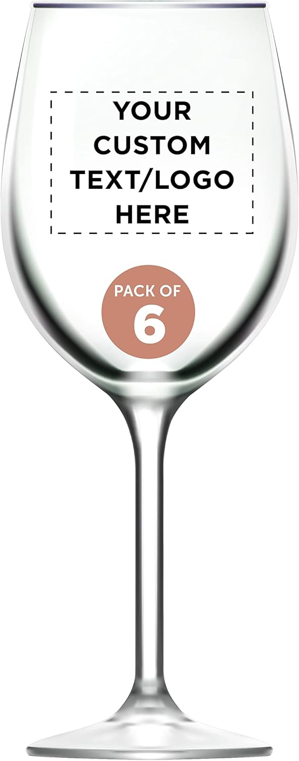 Custom Wine Glasses 19 oz. Set of 6, Personalized Bulk Pack - Restaurant Glassware, Perfect for Red Wine, White Wine, Cocktails and More - Clear