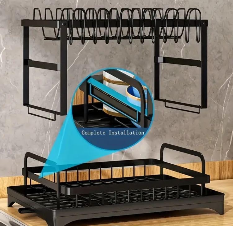 Image of YHK Dish Drying Rack, Rustproof Dish Racks for Kitchen Counter with Removable Utensil Holder,Knife Slots and Cups Holder,Large Capacity Drying Rack for Storage Plates Bowls Cups Utensil (YHK-02)