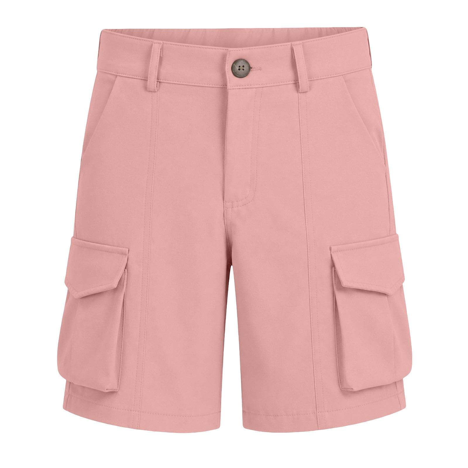 Generisch Kurze Hose Mädchen Sommer Bermuda Cargo Shorts Hohe Taille Cargoshorts mit Elastischem Bund und Taschen Wandershorts Einfarbige Knöpfen Stoffshorts Stretch Casual Cargohose Outdoor Golfhose