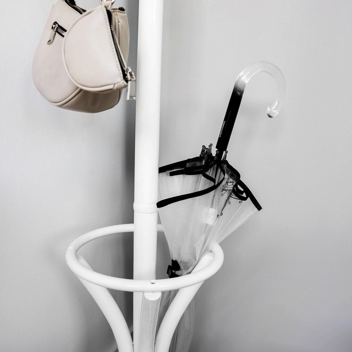 LOLAhome - Perchero de pie blanco de 12 brazos de madera de álamo de 184 cm. Incluye paragüero en la base. Diseño clásico Thonet funcional para colgar abrigos y bolsos con elegancia diaria