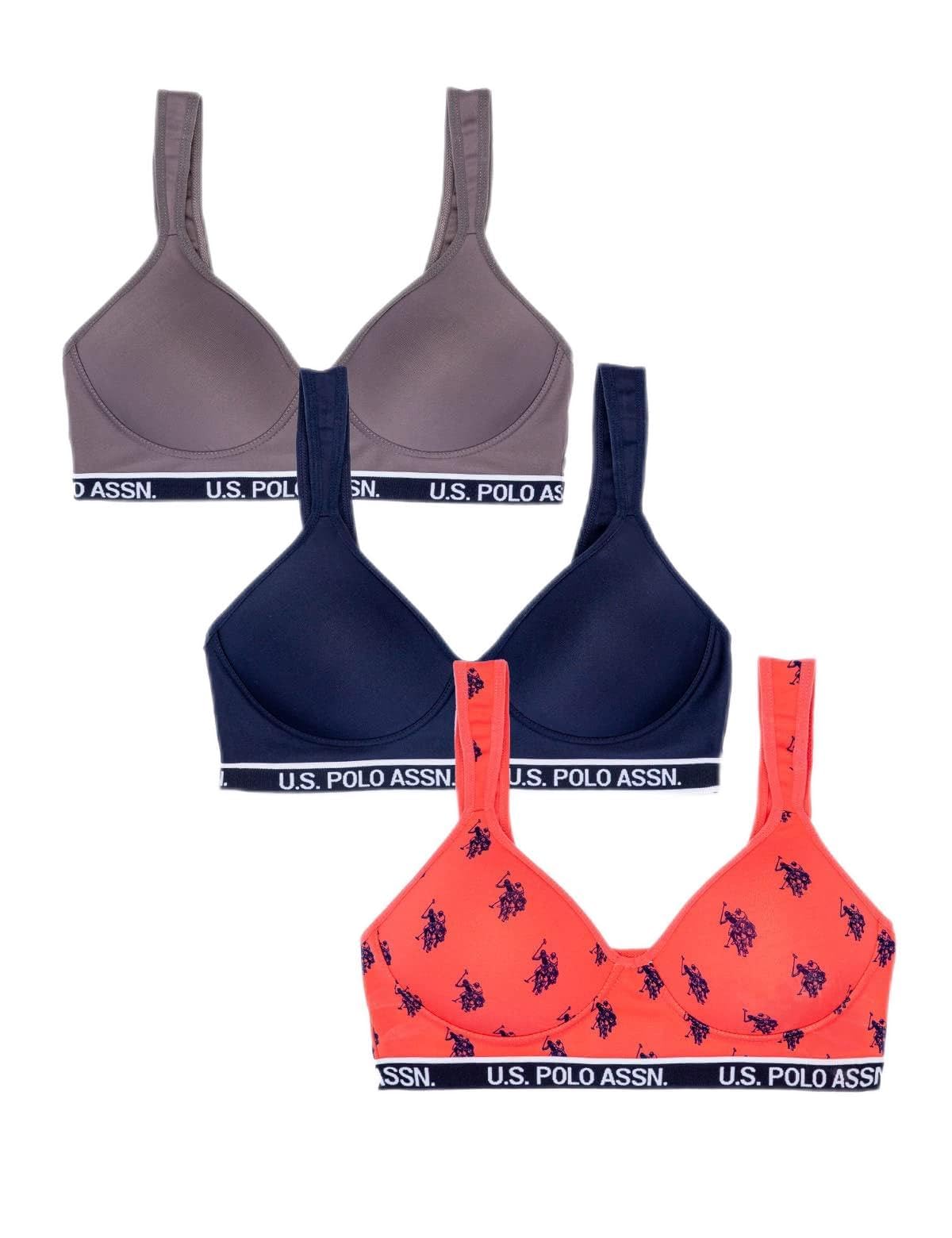 U.S. Polo Assn. Womens Bras 3-Pack - Wireless T-Shirt Bras for Women - Bras for Women No Underwire