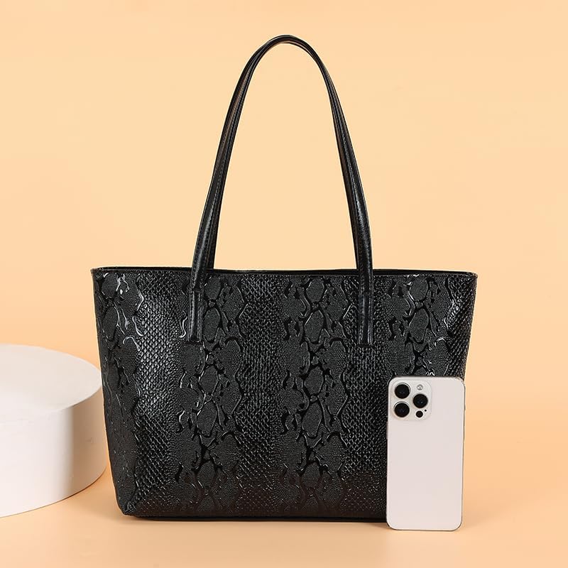 Fashion Women's Shoulder Bag Handbag Foldable Black Python Scale Texture - Image 2