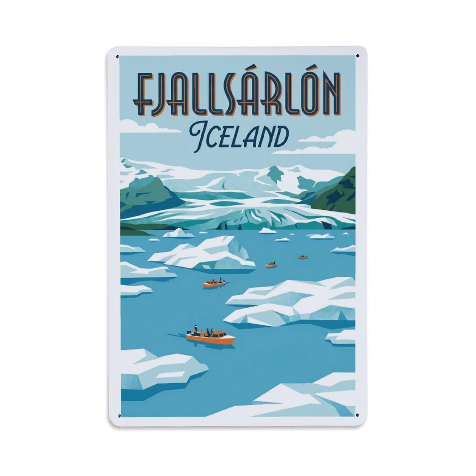 Gead 8X12inch Style Vintage Travel Fjallsarlon Iceland Lagoon Metal Tin Sign