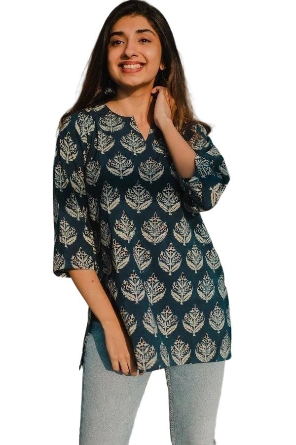 Image of Women's Short Kurti in Multicolor Rayon Cotton Blend | Ladies Ethnic Tunic | Office