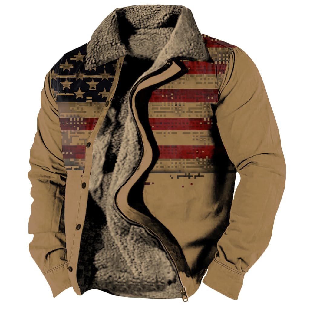 Bengbobar Mens Western Jackets Cowboy Warm Fleece Coat Retro Zip up Jacket Workout Wool Coat Fashion Winter Aztec