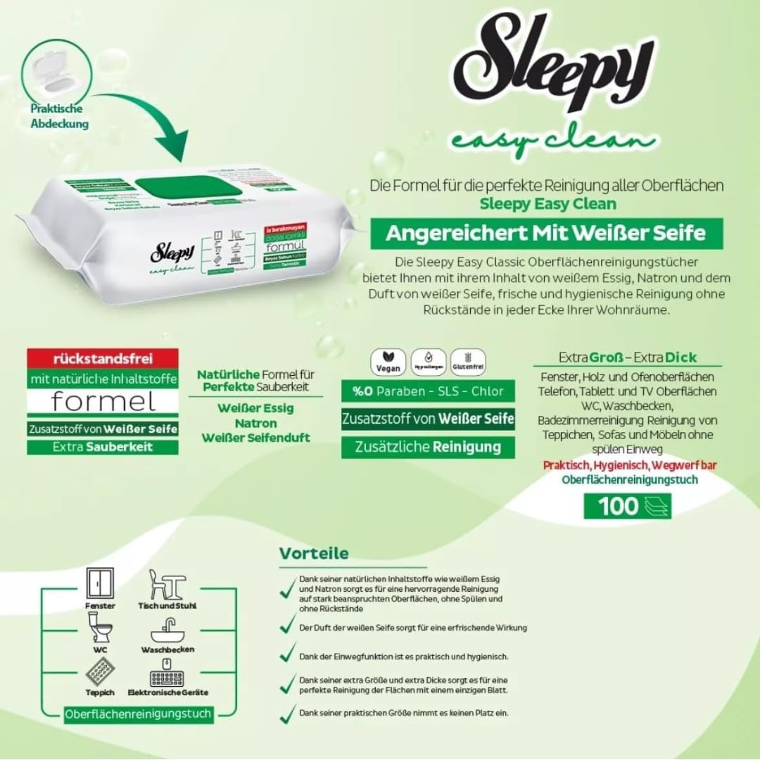 Sleepy Easy Clean Lot de 6 lingettes de nettoyage humides, 6 variétés de 100 lingettes (vert, bleu, jaune, fleur de cerisier, bouquet de lys, jardin d'orchidées) – Pour cuisine, salle de bain et