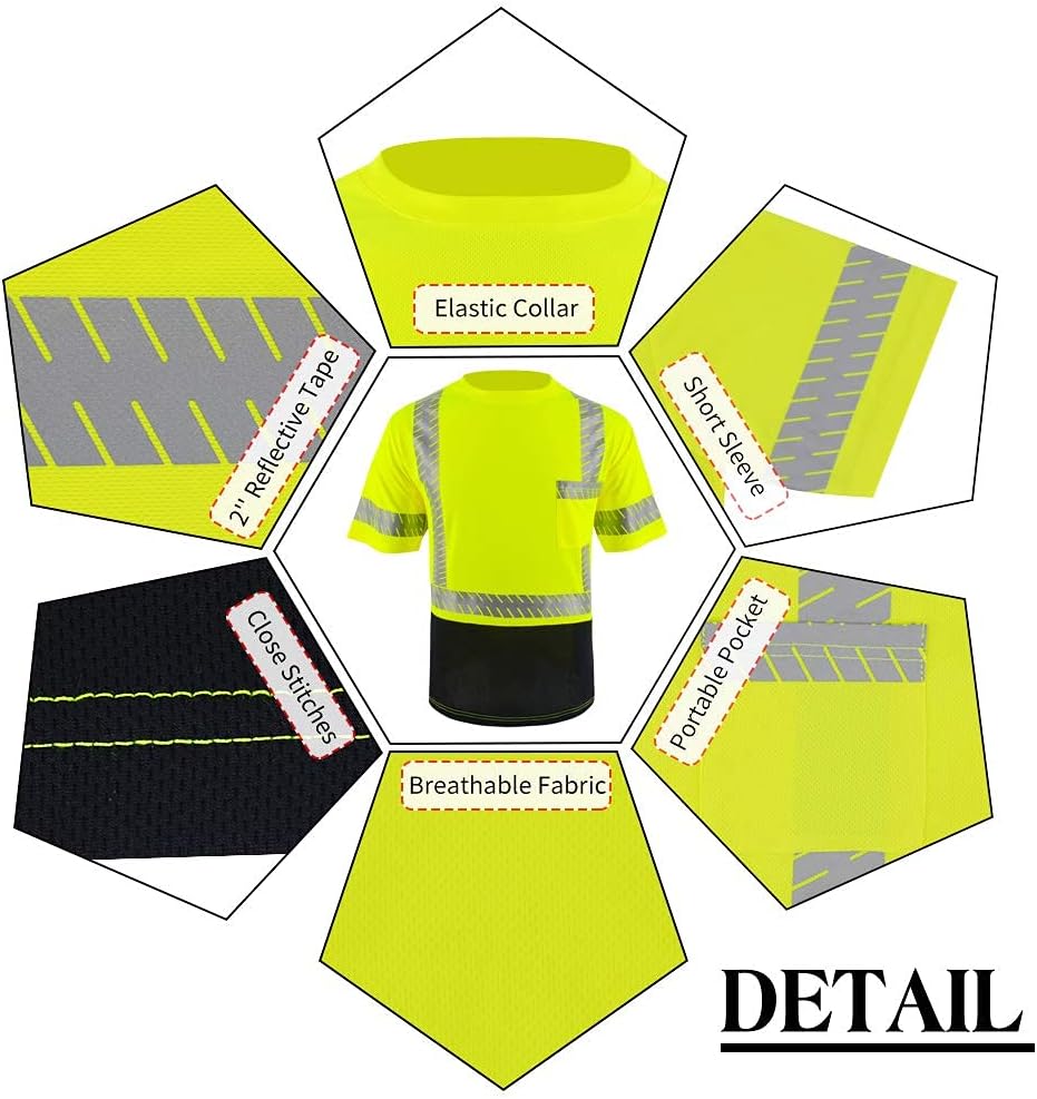 Safety Shirts Hi Vis Shirts with Reflective Strips, Black Bottom Construction Shirts for Men and Women - Image 3