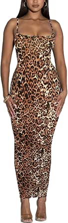 Print Spaghetti Strap Slim Bodycon Backless Nightclub Sexy Spring Summer Maxi Dress