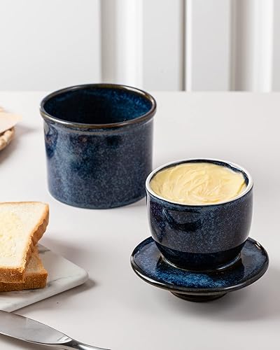Miniatura 4 de XELA Mantequilla de porcelana para mantequilla francesa para mostrador, mantequera con línea de agua para horno de mantequilla fresca y untable se