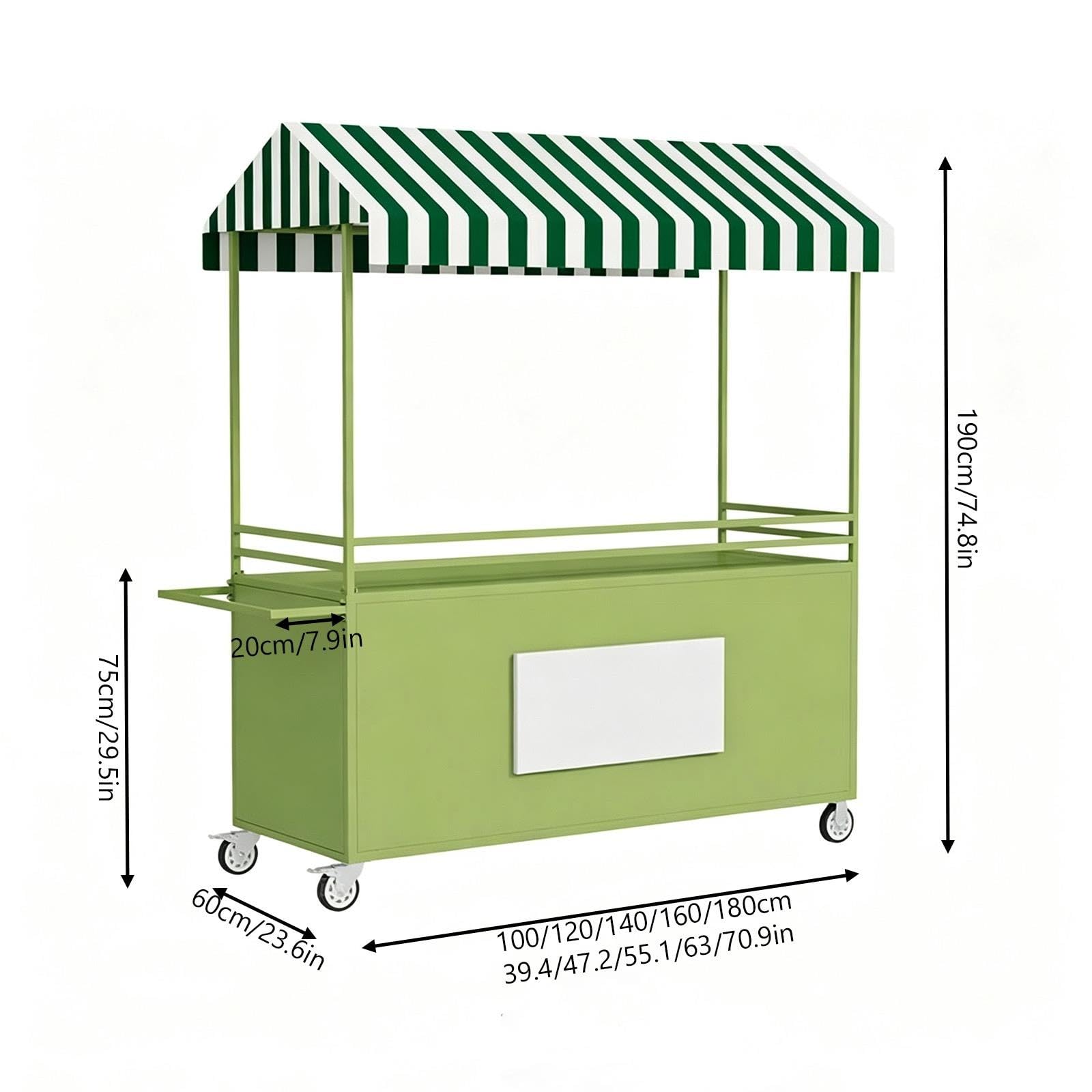 Carrello alimentare portatile con tettoia e ruote bloccabili