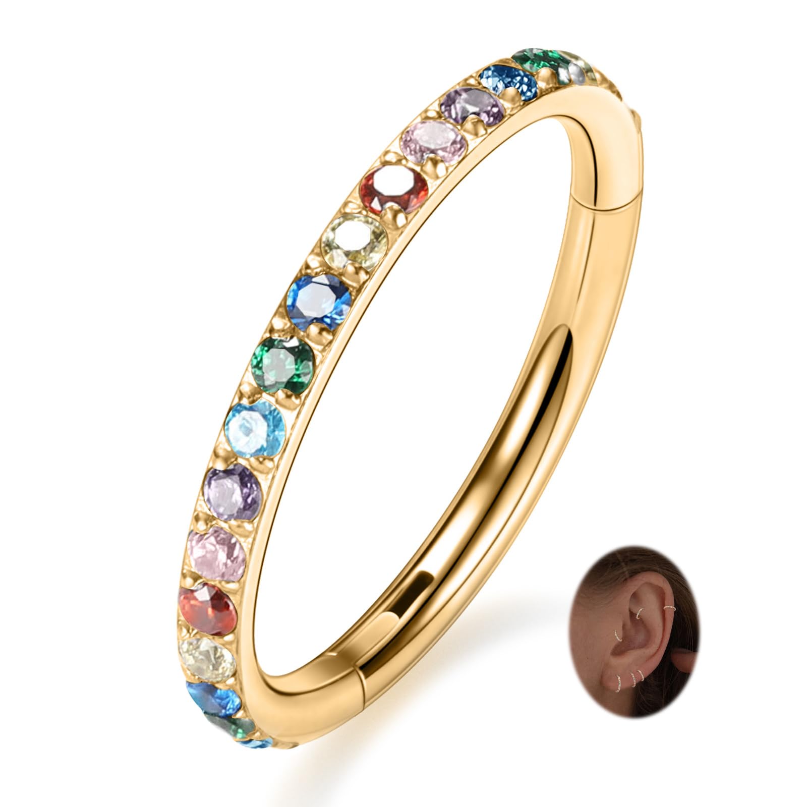 PEAKLINK Nose Ring 316L Surgical Steel Helix Cartilage Conch Earring with Gem Septum Clicker Daith Rook Tragus Lip Belly Ear Lobe Piercing Jewelry