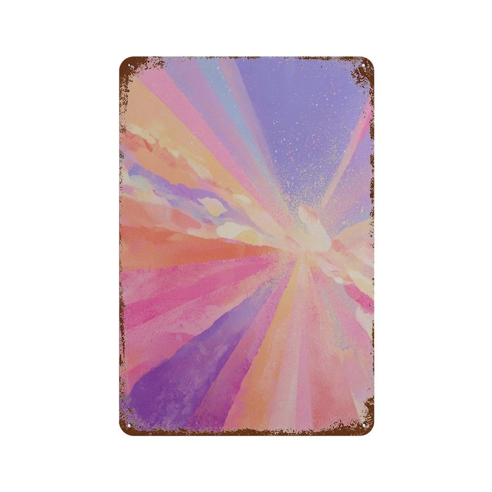 xiaoxiaoshen Pastel Sunburst Pink Purple Orange Rays Abstract Sky Inspired Work Dreamy Colorf Wall Decor Art Metal Tin Poster Modern Home Decor Art Home Bar Shop Decorations Vintage Sign 30x20cm