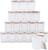 Showin Thick Frosted White Candle Jars 20 Pack, 7oz Empty Glass Jars with Bamboo Wood Lids for DIY Candle Making & Storage