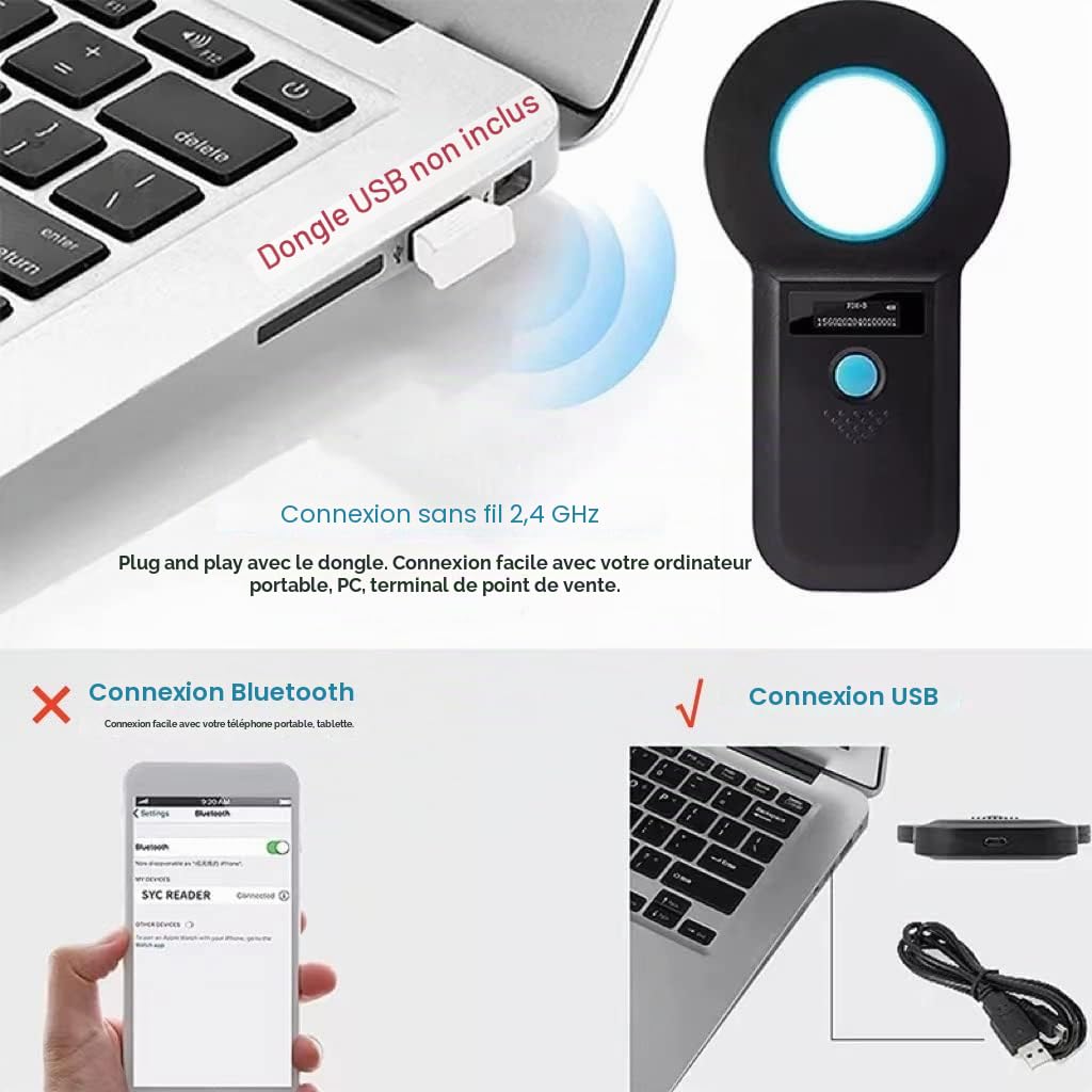 Lecteur de Puces pour Animaux,Detecteur de Puce, Lecteur de Puce pour RFID Scanner 134,2KHz/125KHz Portable Puce avec Affichage OLED pour Lecteurs ISO11784/11785/FDX-B/EMID