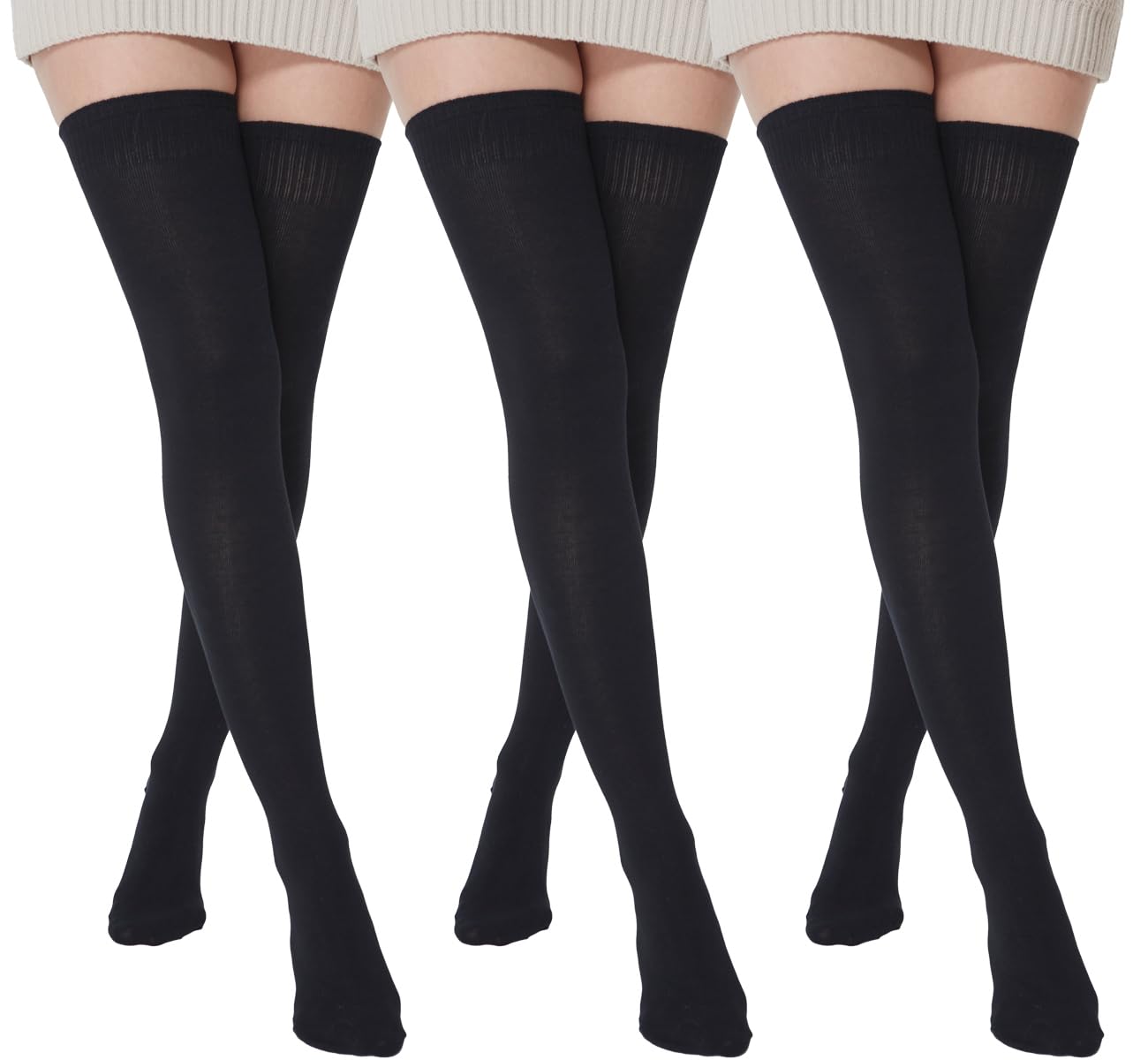 Babahu Women's Zz-01-Black/Black/Black Extra Long Cotton Stripe Thigh High Socks Over The Knee High Socks ()