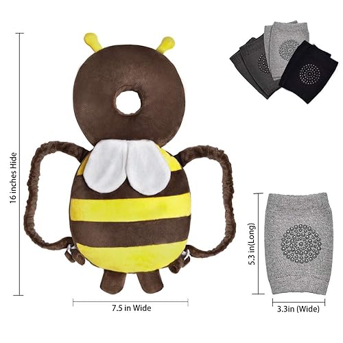 Miniatura 7 de Okydoky Protector de cabeza de bebé, una mochila, mochila ajustable para niños pequeños, protección de espalda de bebé para gatear y caminar, abeja