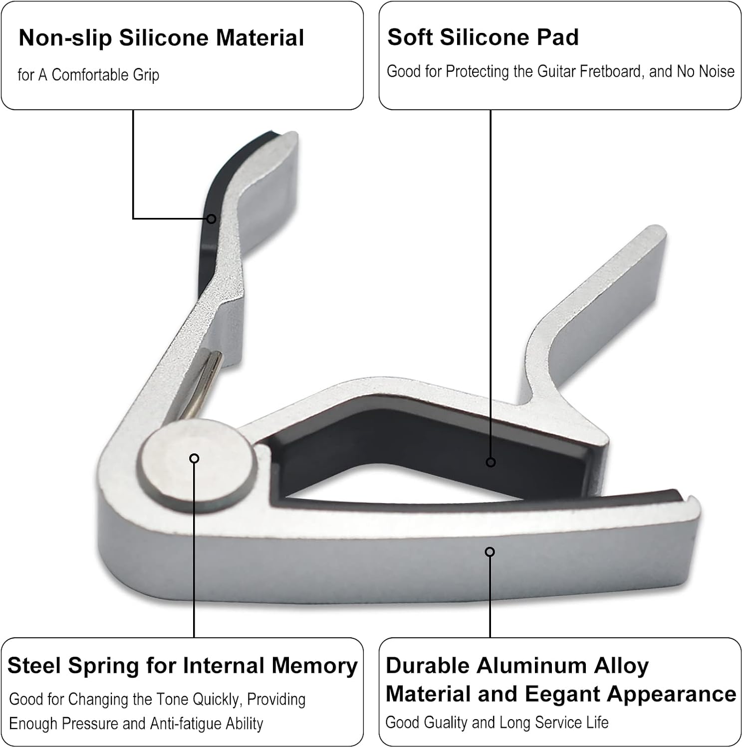 SAPHUE Guitar Capo for Acoustic Guitar Quick Tuning Change Tune Capo whith 9 Picks for Free（silver）