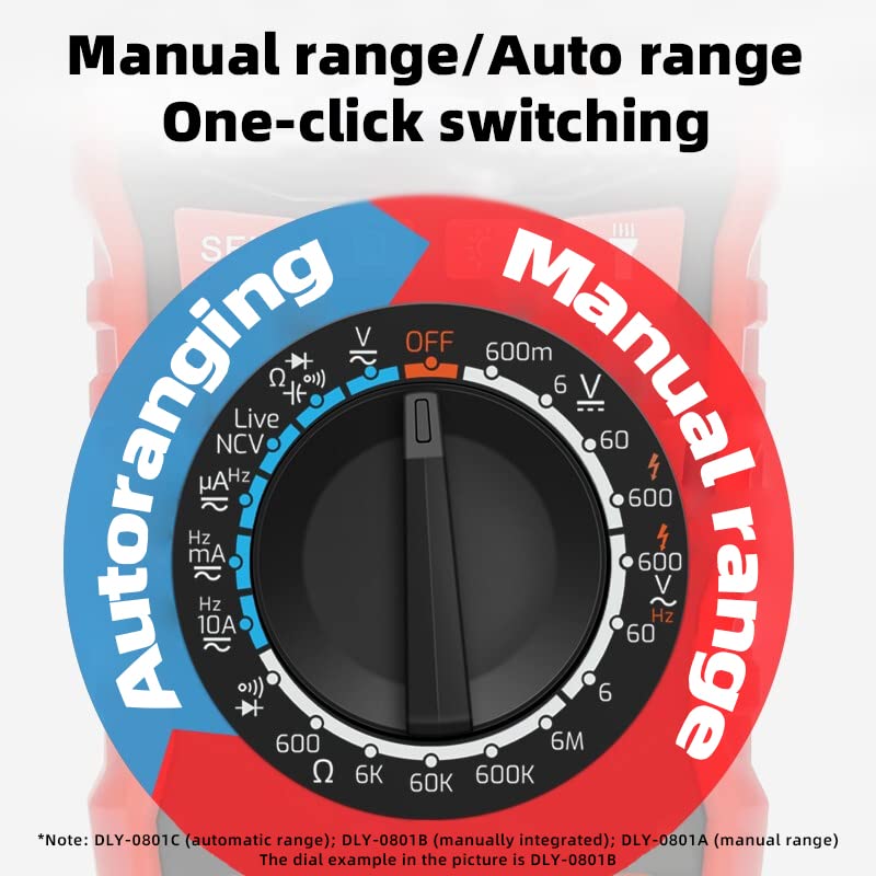 DELIXI DLY-0801B Multimeter function dial with 'Autoranging' and 'Manual range' labels