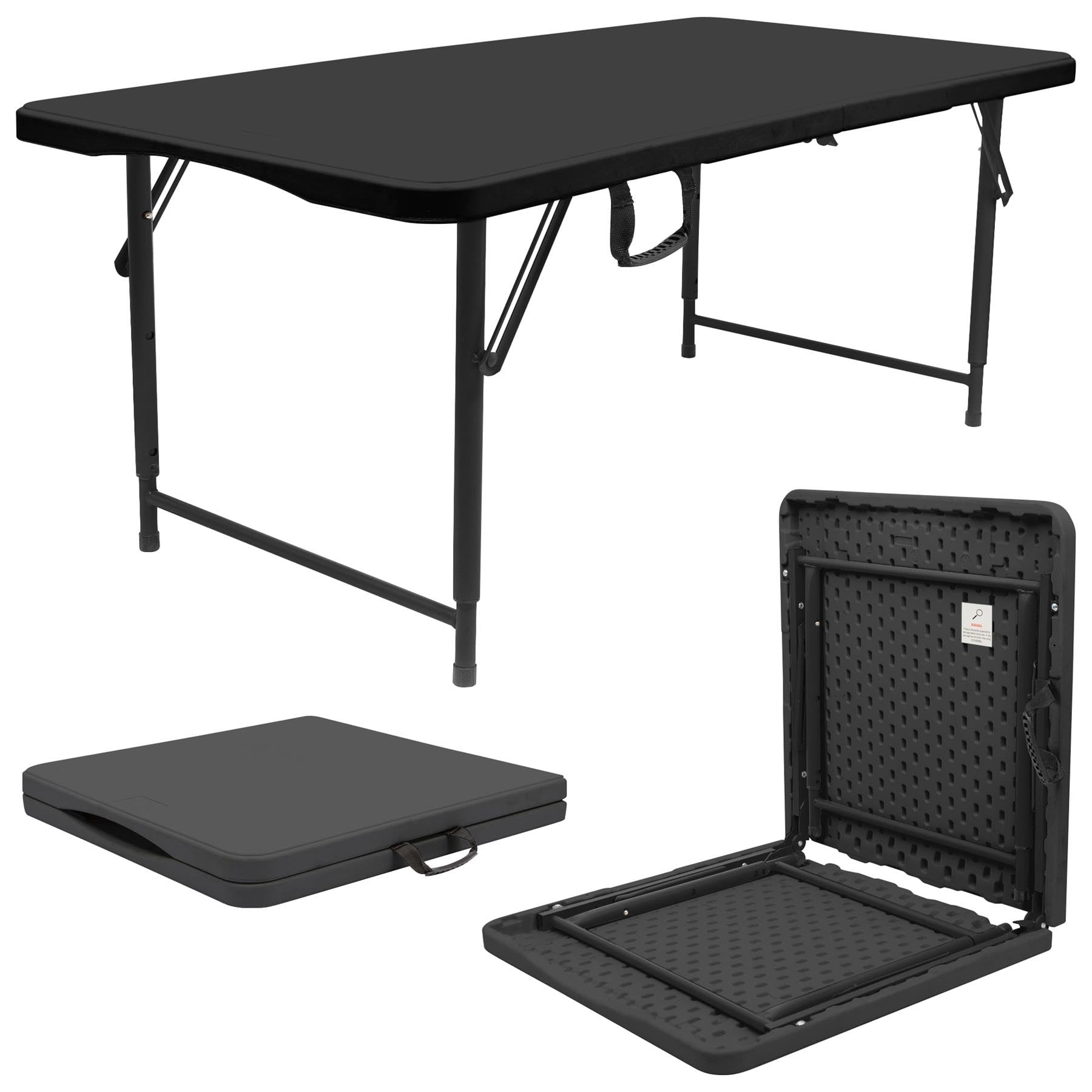 Harbour Housewares Table à Tréteaux Pliante Réglable en Hauteur - 120cm (4ft) - Noir - 1x Usage Intensif Pliable Portable Plastique Plein Air Jardin Camping Pique-Nique Meubles de Salle à Manger
