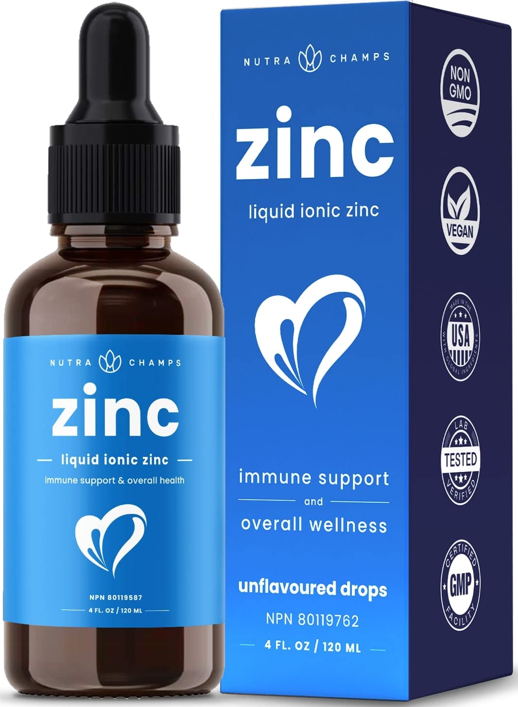 Liquid Zinc for Kids & Adults | Organic Ionic Zinc Drops Enhanced with Vitamin C | Elemental Zincs Supplements | Immune, Heart, Brain & Skin Health | Sugar-Free Zincs Sulfate Liquid | Vegan & Non-GMO