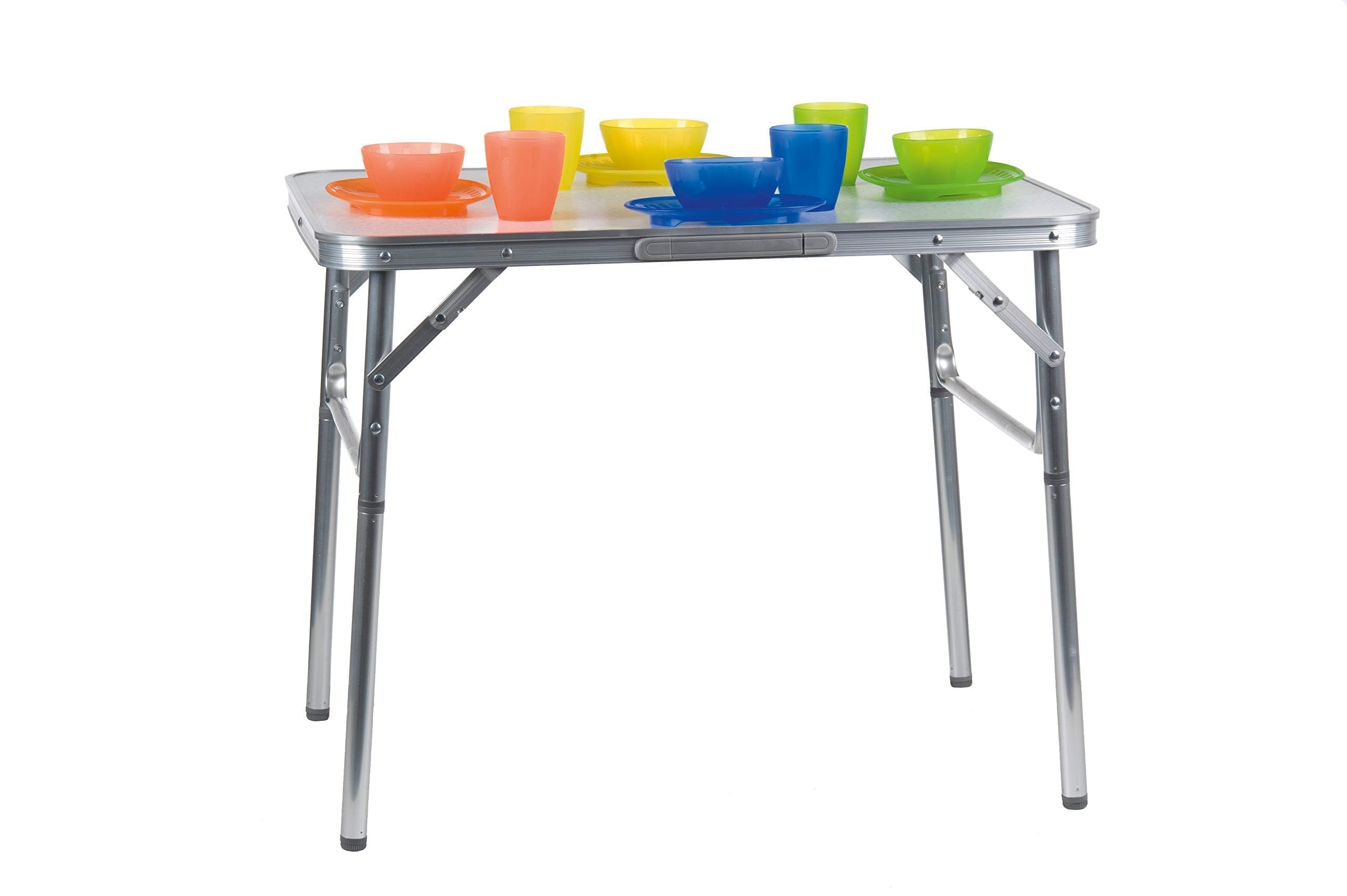 Camp Active 44756 - Tavolo Pieghevole, Regolabile in Altezza, Alluminio/Plastica, Argento, 75 x 55 x 25 - 59 cm