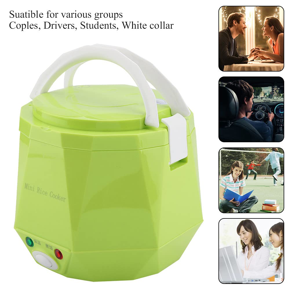 Olla arrocera portátil, mini arrocera, olla eléctrica multifuncional portátil para cocinar al vapor, ideal para viajes, camping, sopas, cereales, avena y guisos de verduras. (Green)