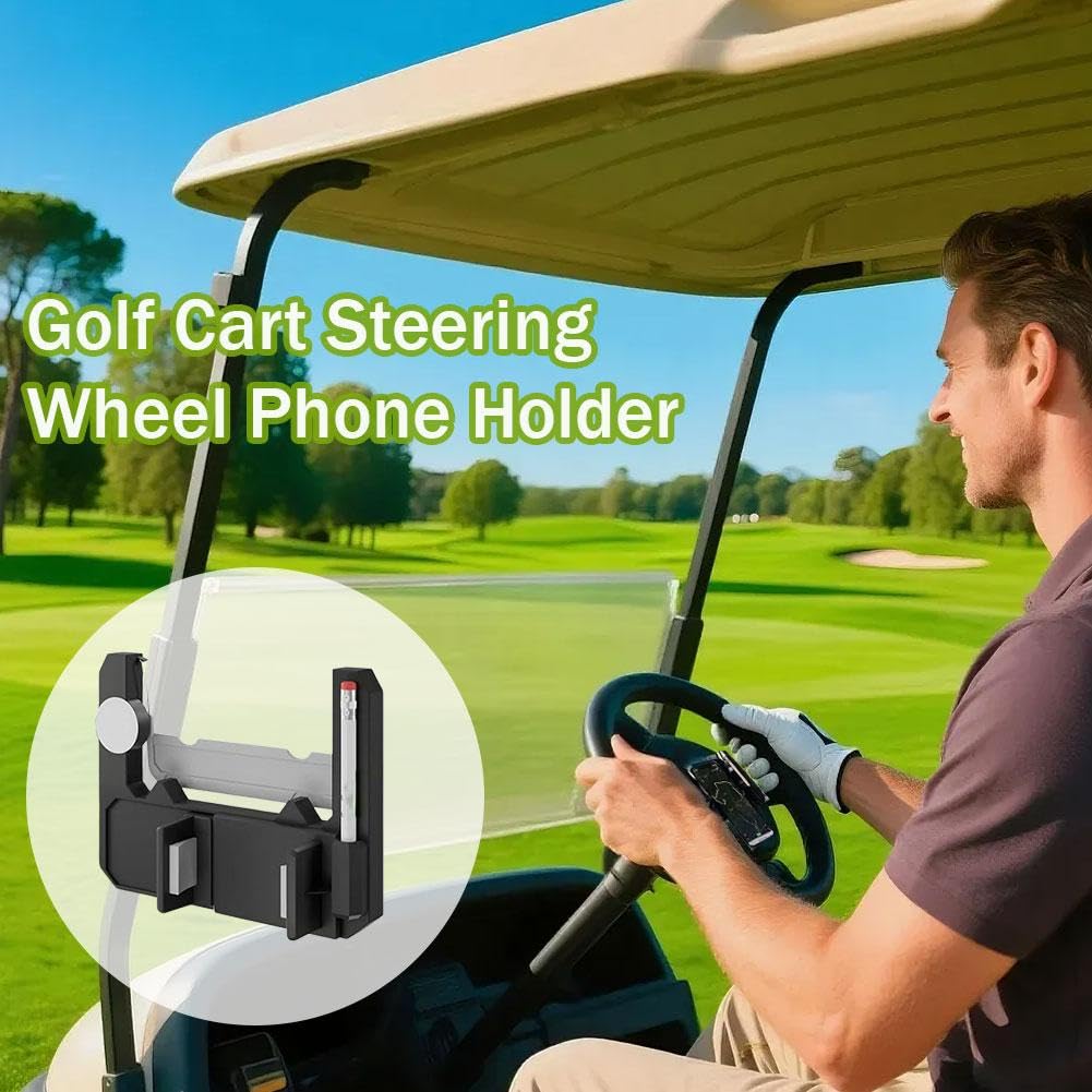 Golf Cart Steering Wheel Phone Holder, Flip Up Phone Holder with Scorecard Slot Secure Spring One‑Hand Operation Spring Quick Clamp,Golf Cart Accessories — view 3