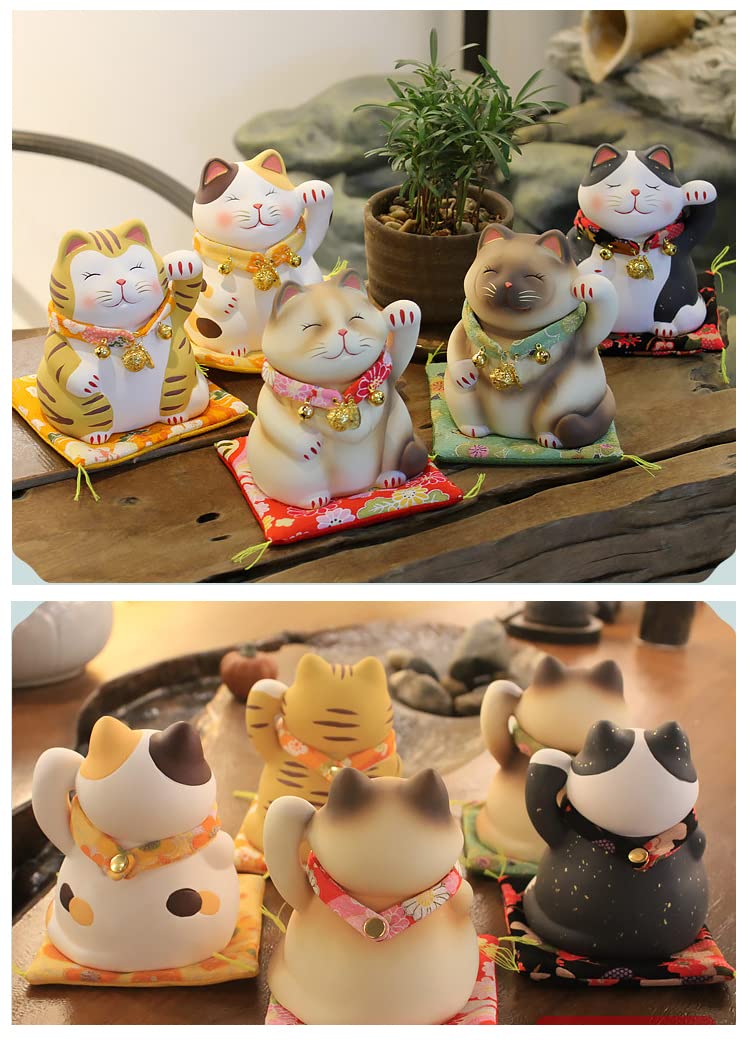 Chińska porcelana Feng Shui Lucky Cat Figurka Maneki Neko Ceramiczna statuetka kota na szczęście talizman na szczęście do dekoracji biura domowego i sklepu 11x9x13,5 cm / 4,3x3,5x5,3 cala, żółty (żół