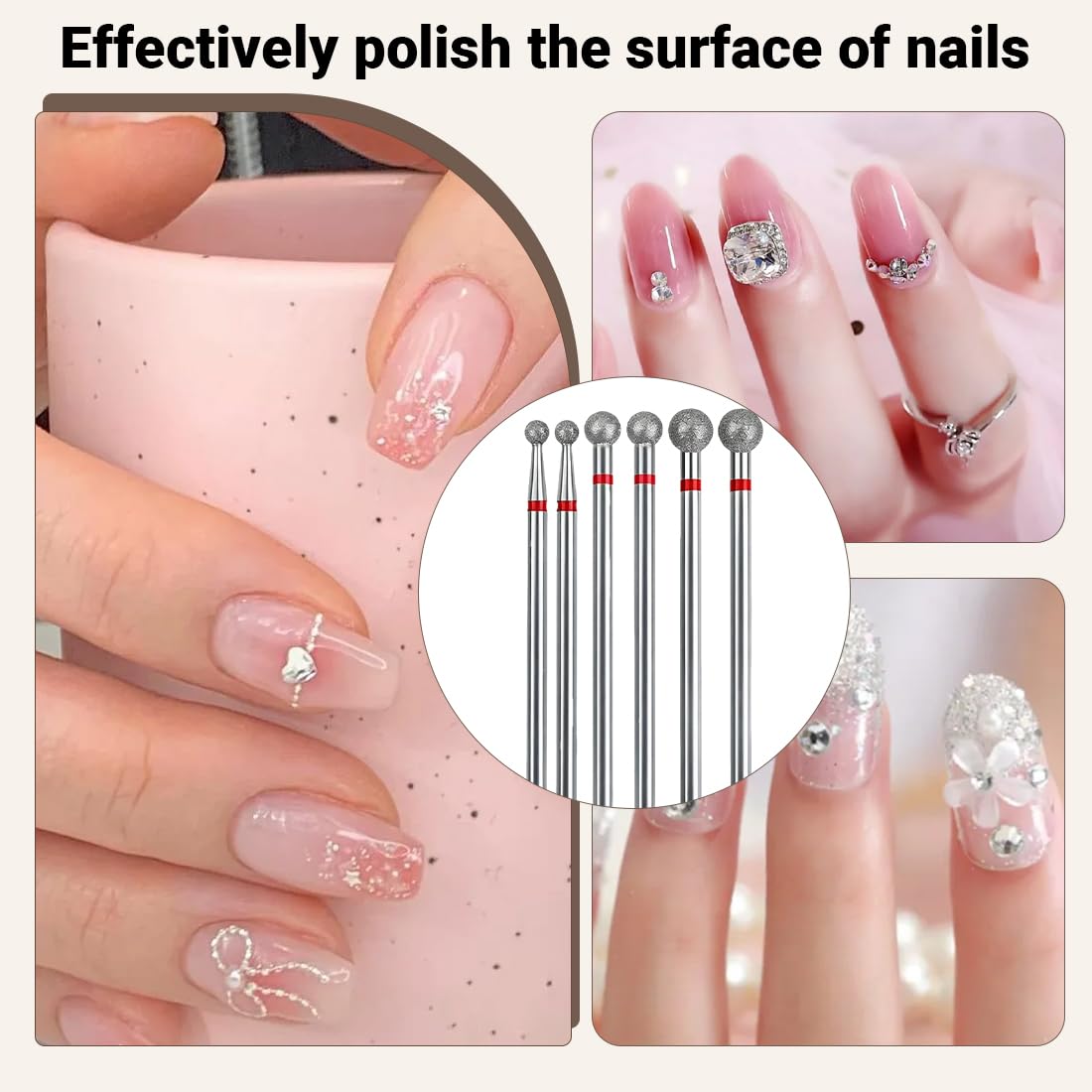 6 Pezzi Trapano Per Unghie Pulizia Delle Cuticole Punta A Sfera Pollici Sicuro Professionale Lima Manicure Pedicure Tool, Punte Rotonde, Forma Sferica, Salone, Rimozione Accessori