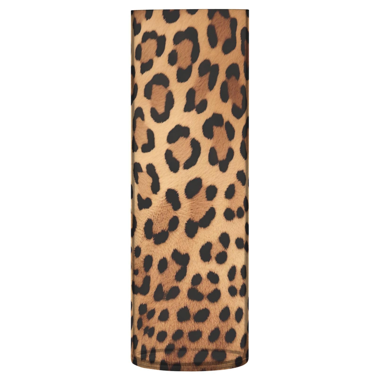 Skyshu Leopard Print Plastic Cylinder Flower Vase For Plants Bouquet, 1 Pack Unbreakable Tall Clear Vase For Wedding Centerpieces Home School Office Decor, 11.8 X 3.9 Inch