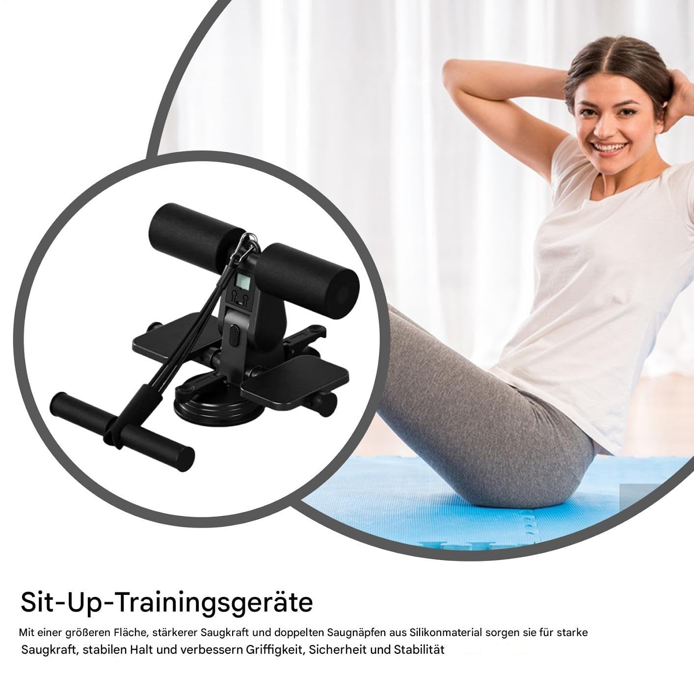 Sit Up Assistant Device – Attrezzo Per Esercizi Addominali, Con Ventose E Corda Per Trazione, Attrezzatura Fitness Con Funzione Di Conteggio