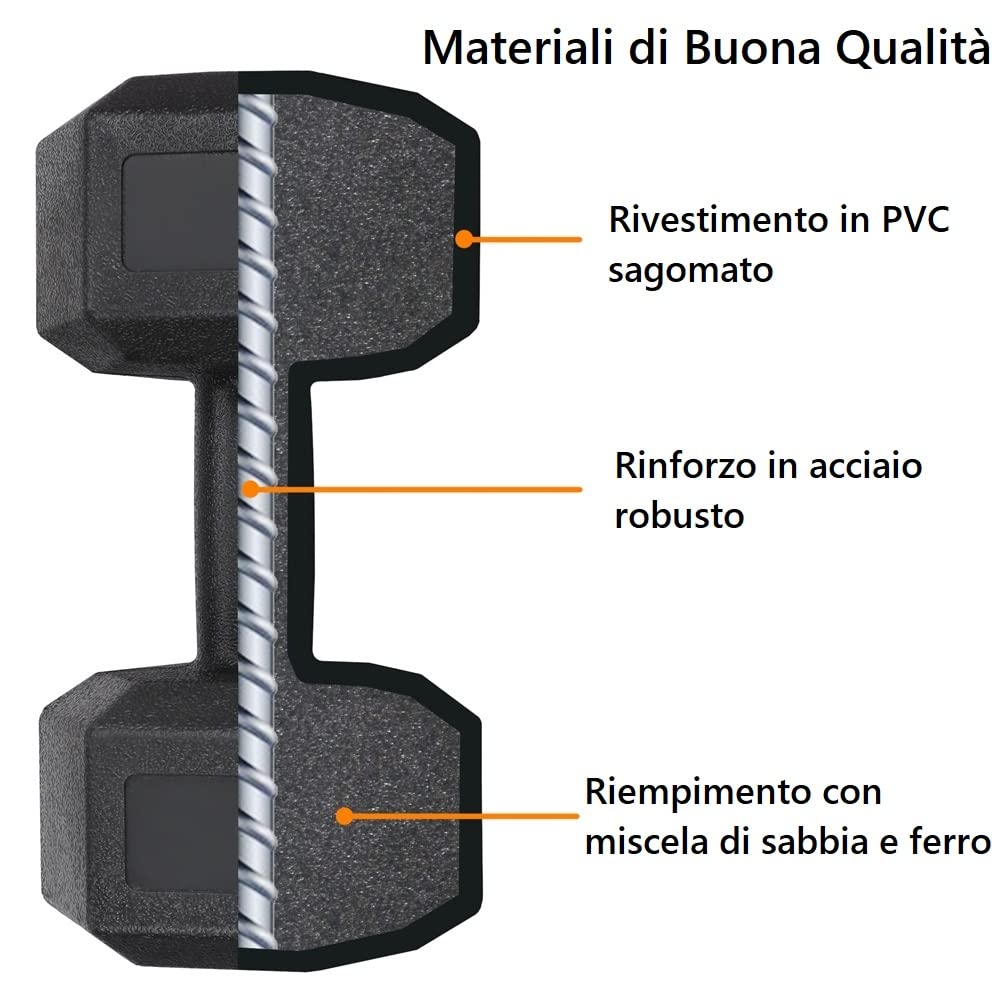 Yaheetech Set di 2 Manubri Esagonale per Palestra Casa in Ferro e PVC Antiscivolo Nero 2 Pezzi