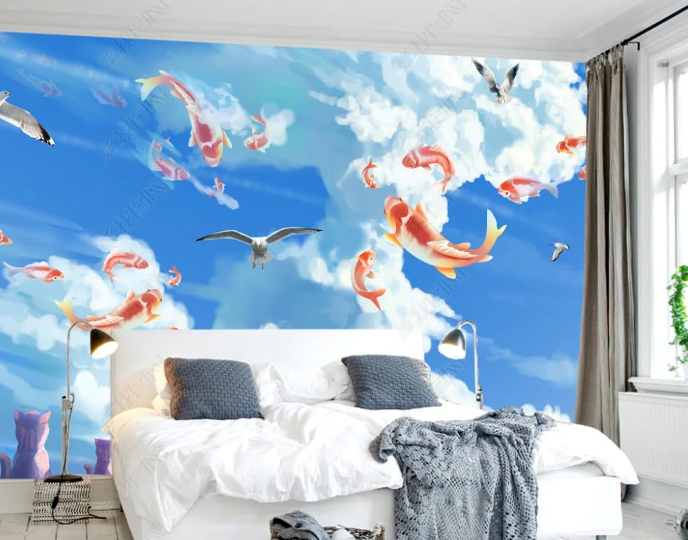 Papier peint intissé ciel bleu et nuages blancs géant pour salon 450x315cm