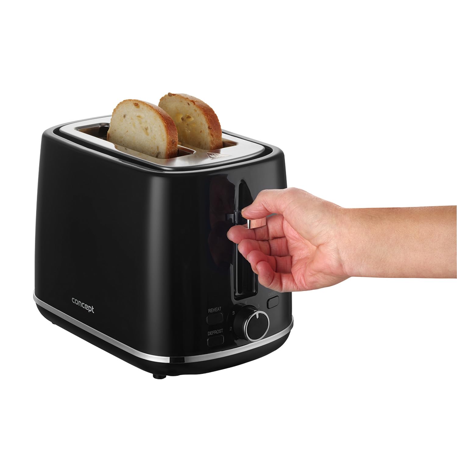 Concept TE2075 Tostadora eléctrica 930 W 7 niveles de bronceado Función de descongelación/calentamiento/función de calor instantáneo Expulsión y apagado automáticos del pan Negro