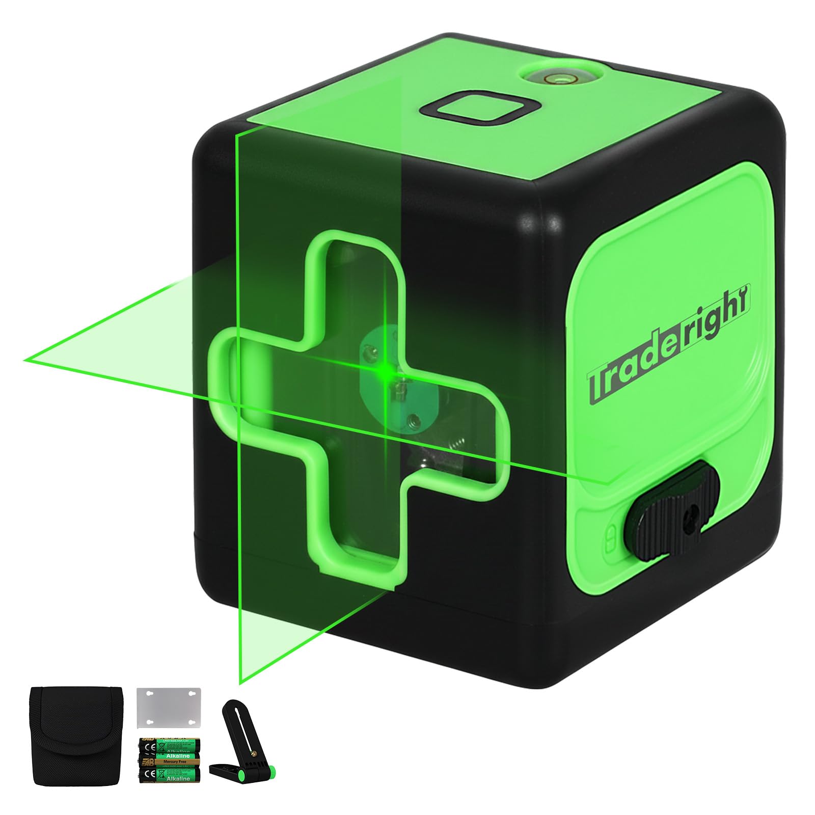 Traderight Green Laser Level, Self-Levelling Cross Line Lazer Level Tool For Horizontal & Vertical Alignment, High-Visibility Beam, Ip54 Waterproof Dustproof, Includes Batteries & Carrying Bag
