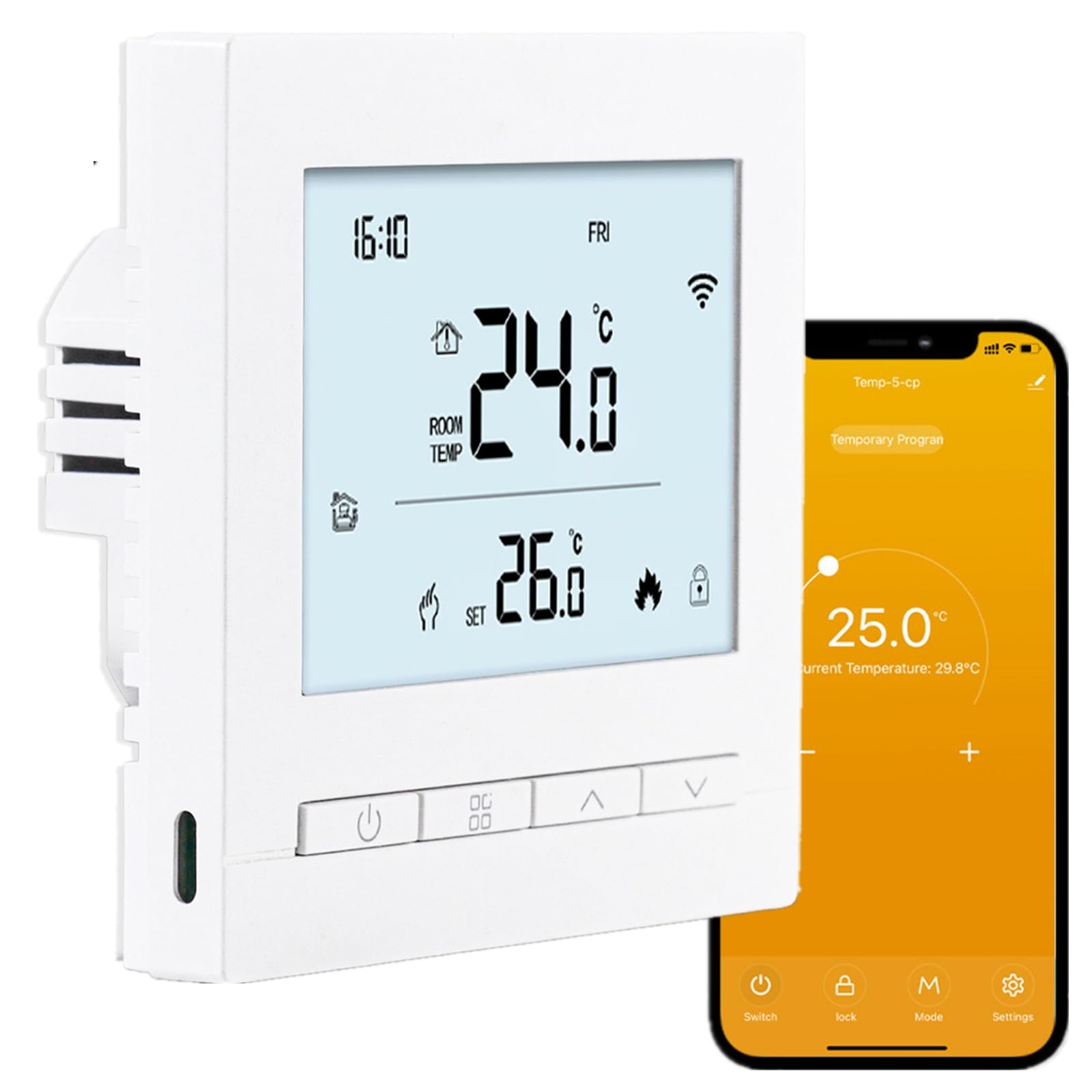 Termostato conectado WiFi Termostato de ambiente inteligente programable Calefacción por suelo eléctrico Termostatos Radiador eléctrico inalámbrico Tuya, con teclado para Alexa, Google Home,16 A