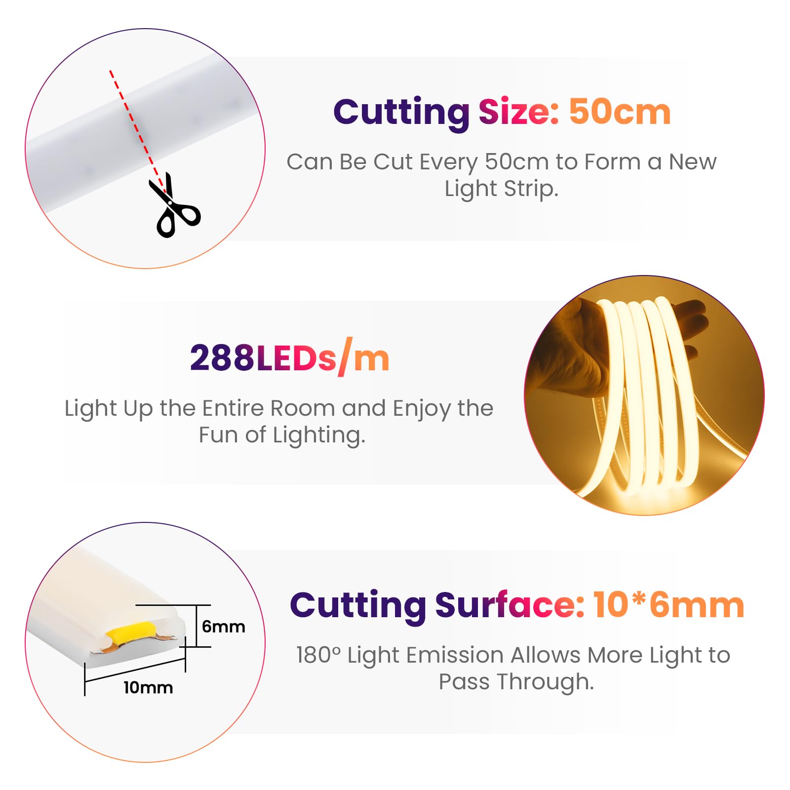 Dimmbar 230V Neon LED Streifen, 288LEDs/m Superhell Hohe Dichte IP65 Wasserdicht Diffusion Flex COB LED Lichtleisten Schlauch, Alle 50cm Schneidbar (Warmweiß,21M)