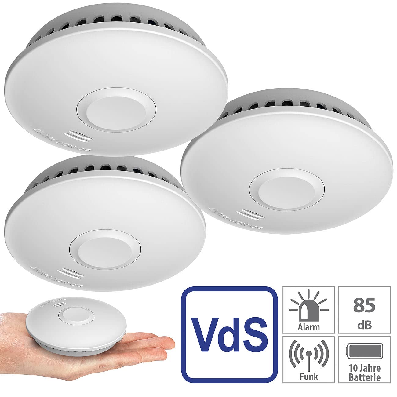 VisorTech Rauch-Melder-Alarmanlage: 3er-Set vernetzbare Funk-Rauchmelder, 85 dB, VDs, 10-J.-Batterie (Kanbellos Vernetzbare Rauchmelder, 10 Jahre Funk)