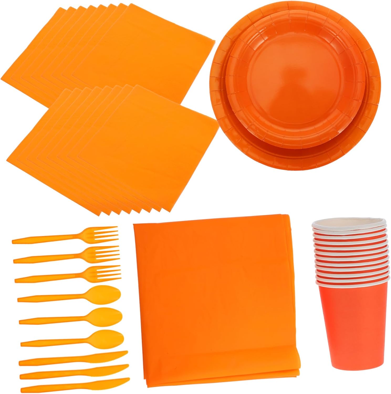 Complete Orange Party Supplies Tablecloth Plates Cups Napkins Cutlery for Birthdays Weddings Picnics