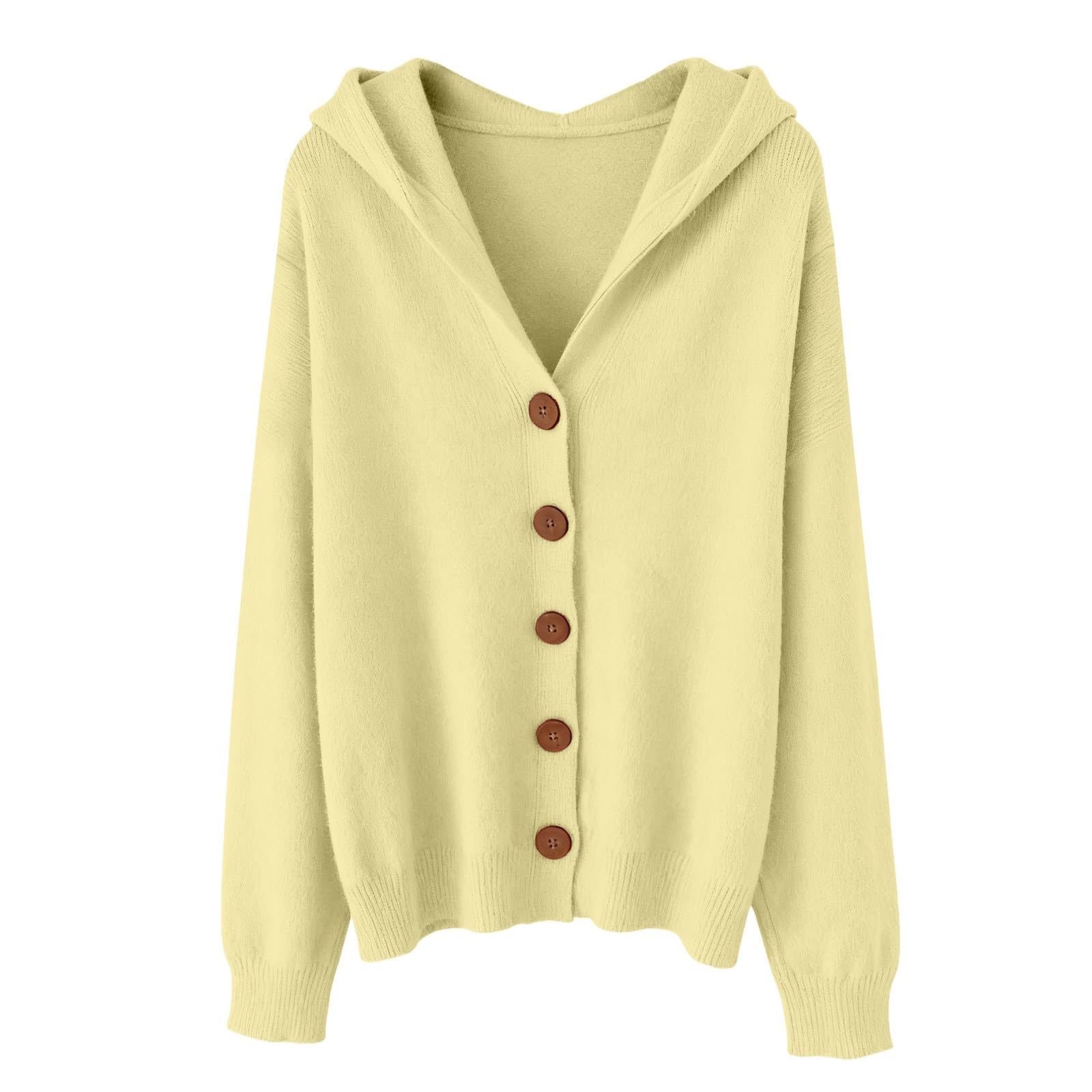 Womens Button Down Hooded Cardigan Sweaters Knit Hoodie Coat Jacket Casual V Neck Long Sleeve for Winter Fall