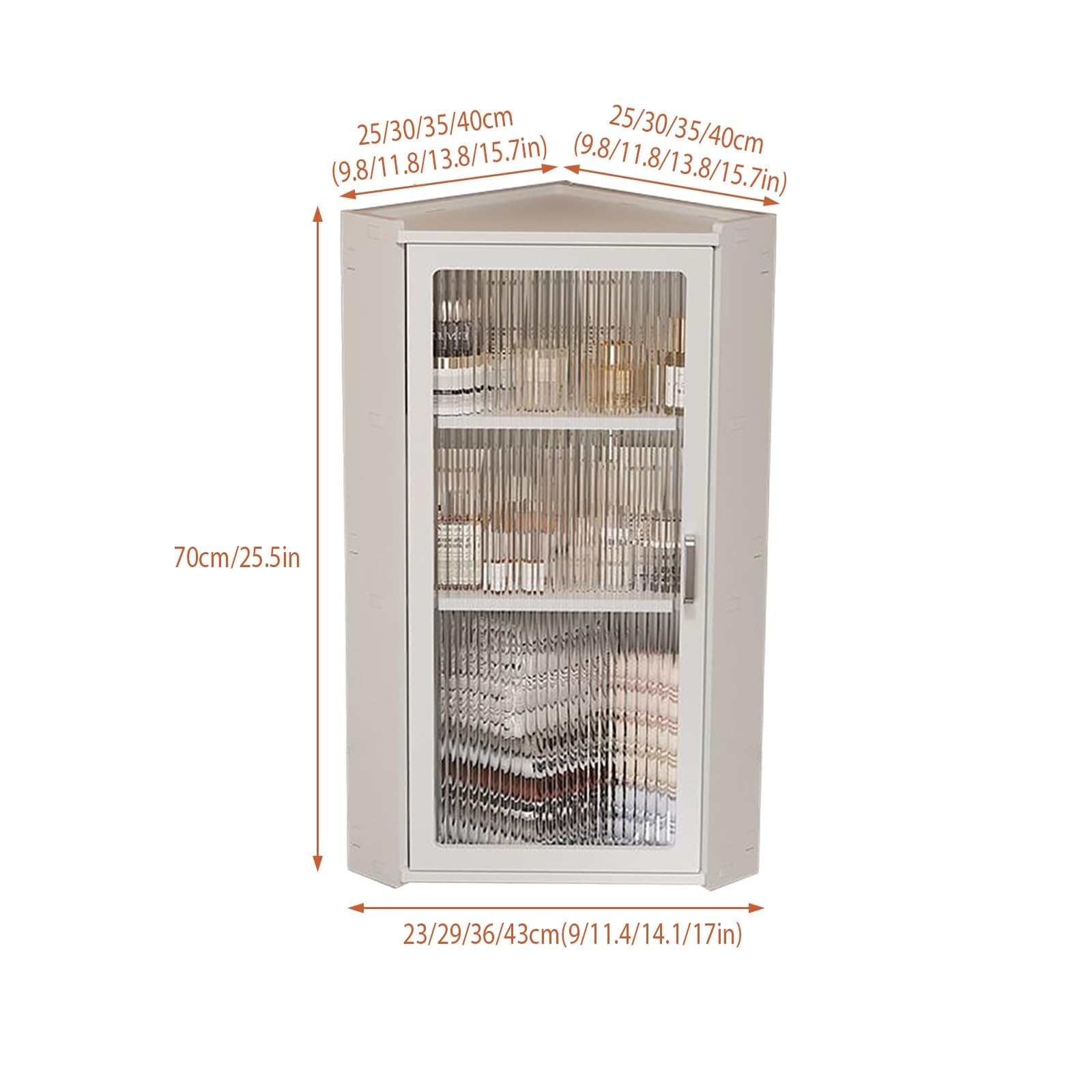 Badezimmer-Holzschrank, 3-stöckiges Eckregal für Küche und Badezimmer, schmaler Wandschrank, Organizer, Etagenspind mit einer Tür (25 x 25 x 70 cm)