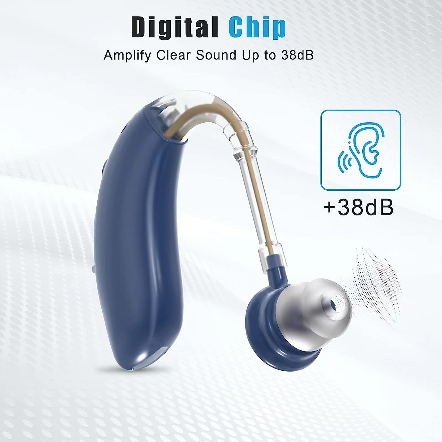 Rechargeable Hearing Aid for Seniors, Noise Reduction ?Volume Control - BTE Digital Adult Hearing Aid for mild to moderate hearing loss. (Single) (brown) (Blue)