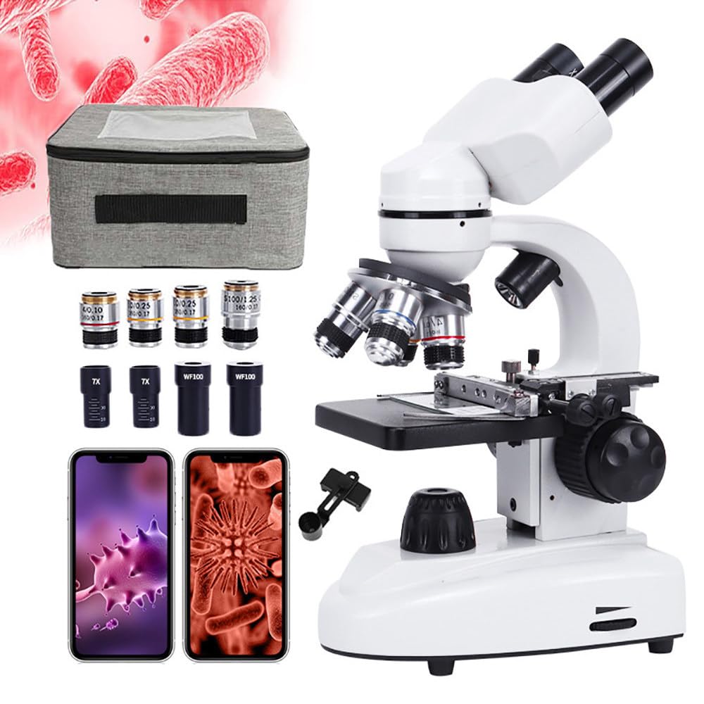 30000X/50000X/70000X HD biologisches Mikroskop mit Tragetasche, binokulares Verbundmikroskop-Set für Studenten und Erwachsene, Lehrlabor Aquakultur, Dual-LED-Beleuchtung,70000X