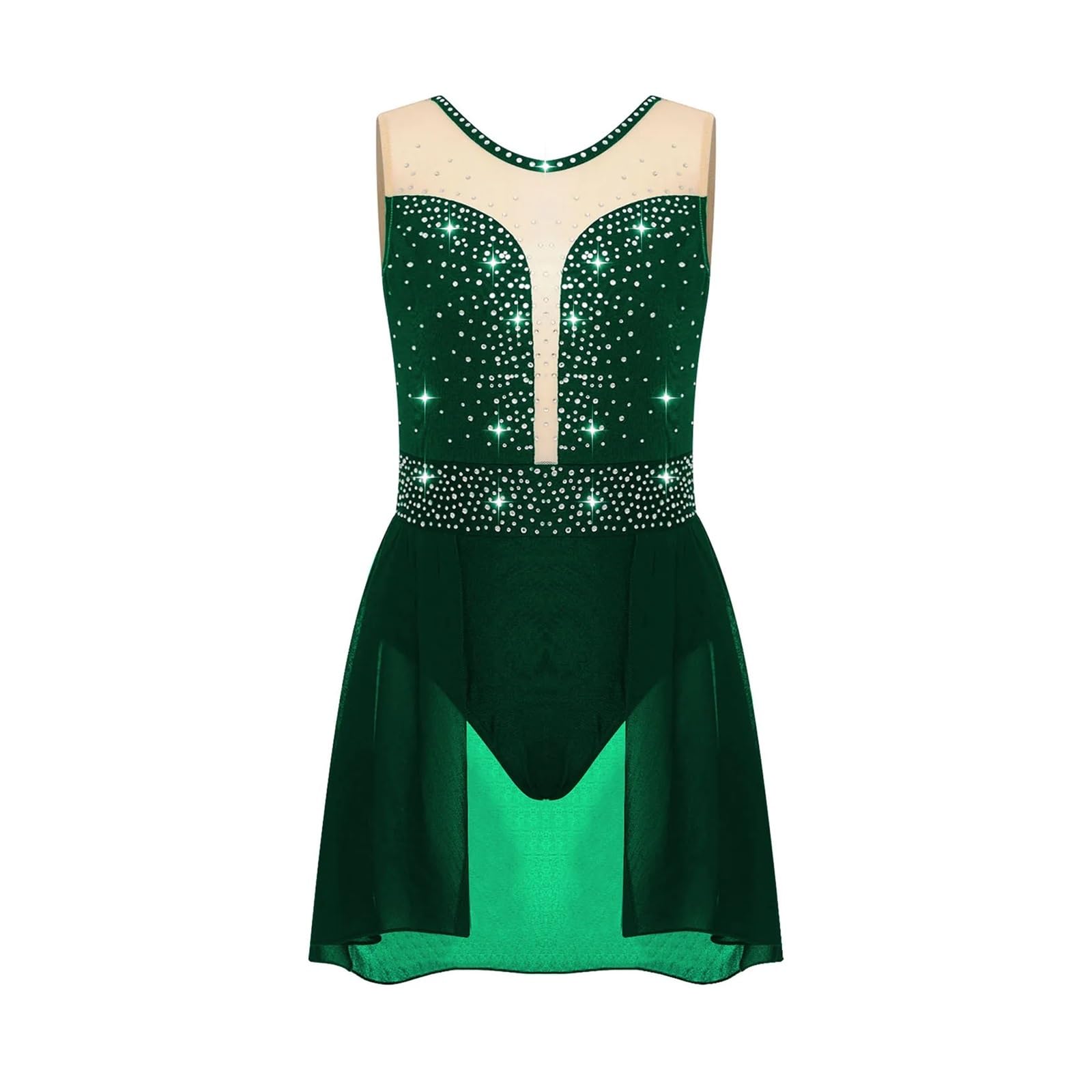 Vestido De Patinaje ArtíStico Leotardo de patinaje artístico for niñas, vestido de ballet, danza lírica, malla de diamantes de imitación, mono de gimnasia, mono de acrobacia Para ArtíStico Vestido(Lig